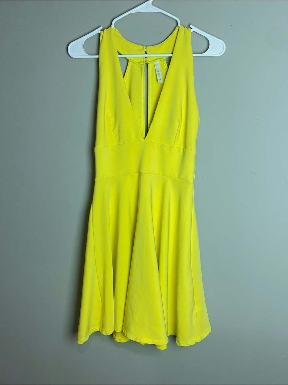 Sleeveless Neon Green/Yellow V-Neck Flared Mini Dress